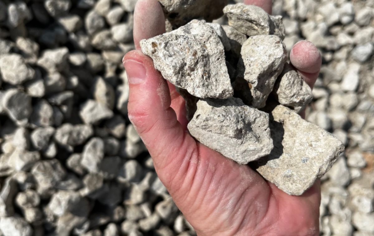 Hand holding pieces of gravel