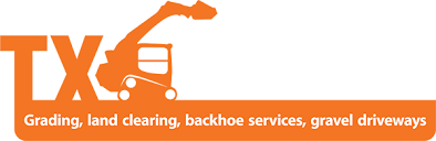 logoplaceholder TX logo with a backhoe silhouette and a list of services